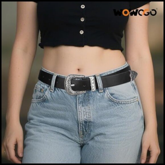 Vintage Floral Engraved Buckle Belt Western Cowgirl Style Adjustable Fit - Picture 2 of 7